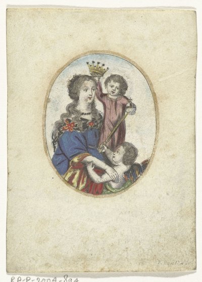 Virgen con Niño y Ángel en óvalo de Frederik Bouttats (de Jonge) (attributed to)
