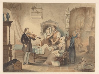 Charles Auguste de Bériot toca el violín para una compañía de Frederik Carel de Graaff (signed by artist)