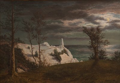 La aguja de verano en los acantilados de la isla Møn. Luz de luna, 1831 de Frederik Hansen Sodring