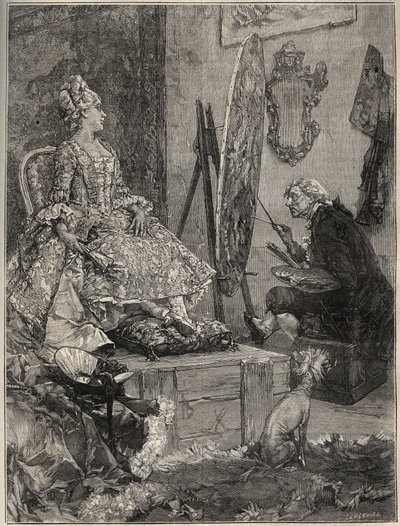François Boucher pintando el retrato de Jeanne Antoinette Poisson, Marquesa de Pompadour (conocida como Madame de Pompadour) de Frederik Hendrik (after) Kaemmerer