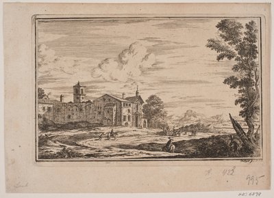 Edificio del monasterio, a la izquierda en paisaje italiano de Frederik Laub