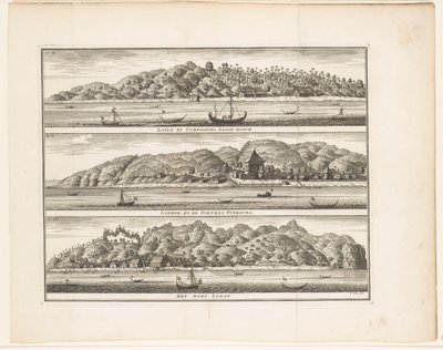 Varios refuerzos VOC en Ceram Laäla de Compagnies Sagoe-bosch / Loehoe, and the Fortres Overburg / The village of Saway (título sobre el objeto) de Frederik Ottens
