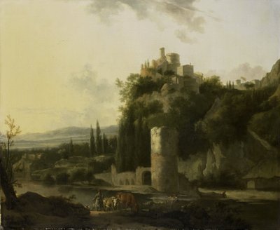 Paisaje de Italina con torre redonda de Frederik de Moucheron