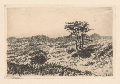 Paisaje de colinas con tres pinos de Frederik van Eeden