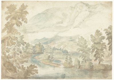 Recodo de un río que fluye por un valle con altas montañas de Frederik van Valckenborch