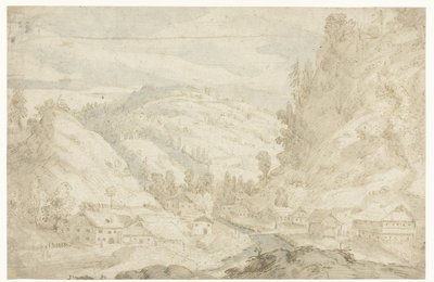 Vista de un valle con un pueblo y un arroyo de montaña
Sketchbook (título de la serie) de Frederik van Valckenborch
