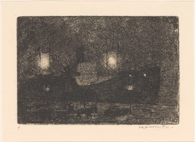 Barco en el muelle al atardecer de Frederika Henriëtte Broeksmit (signed by artist)
