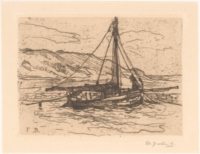 Barcaza de camarones en el mar de Frederika Henriëtte Broeksmit (signed by artist)
