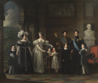 Familia Bernadotte: Oscar I (1799-1859), Desiree Clary (1777-1860), Josephine de Leuchtenberg (1807-1867), Carlos XV (1826-1872), Oscar II (1829-1907), Carlos XIV Juan (1763-1844), el príncipe Gustavo (1827-1852) y el príncipe de Fredric Westin