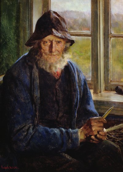 Vieja pescador (óleo sobre lienzo) de Fredrik Kolstoe