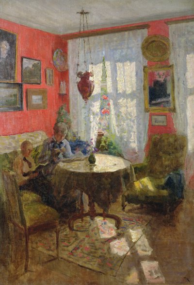 Interior rojo (óleo sobre lienzo) de Fredrik Kolstoe