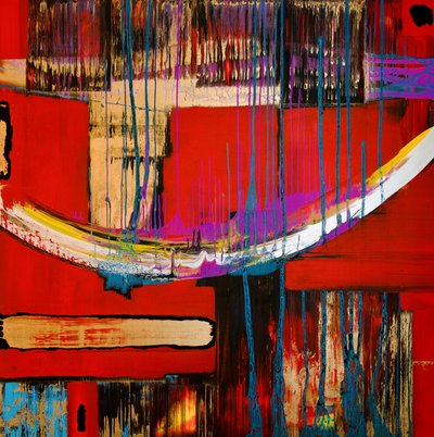 Abstracto dinámico en rojo y dorado de Fredrik Olsen