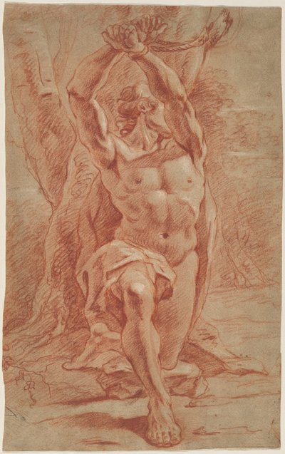 Hombre Arrodillado Atado a un Árbol de French 17th Century