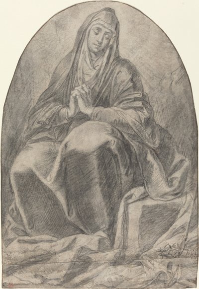 La Virgen doliente contemplando los instrumentos de la Pasión de French 17th Century