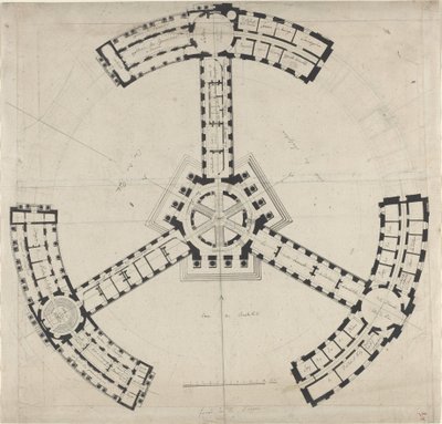 Plano de una academia de bellas artes de French 18th Century