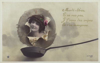 Cabeza de una mujer emergiendo sobre una sartén de panqueques de French Photographer