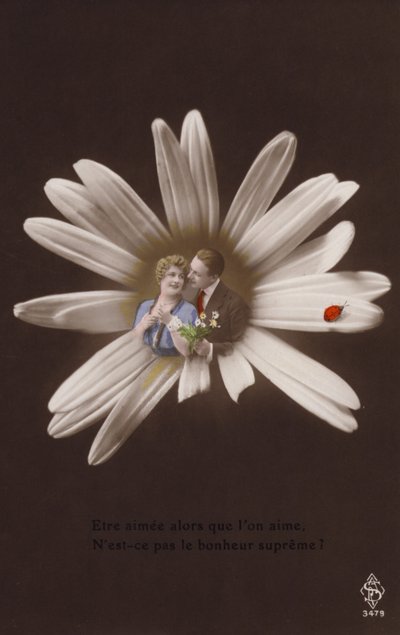 Una pareja joven en el centro de una flor con una mariquita de French Photographer