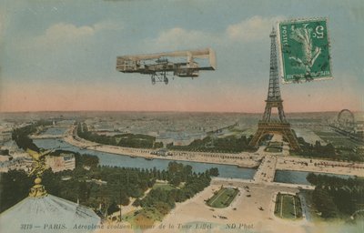 Avión sobrevolando la Torre Eiffel en París, Francia de French Photographer