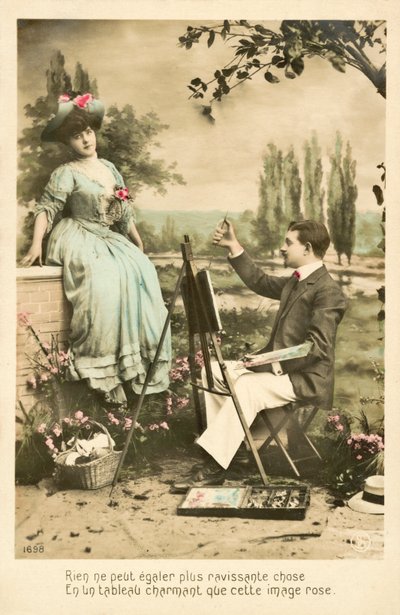 Artista pintando a una chica bonita con rosas de French Photographer