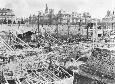 Construcción del Hôtel-Dieu, París, c.1866 de French Photographer