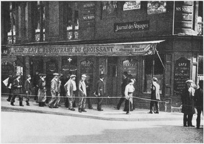 Café du Croissant donde fue asesinado Jean Jaurès, esquina rue du Croissant rue Montmartre, 1914 de French Photographer