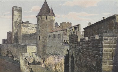 Carcassonne Cite, Vista oeste Camino de las murallas, Torre de la Justicia (antes de la restauración) de French Photographer