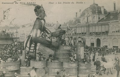 Carnaval de Niza, Carroza, Las Píldoras del Diablo. Postal enviada en 1913. de French Photographer