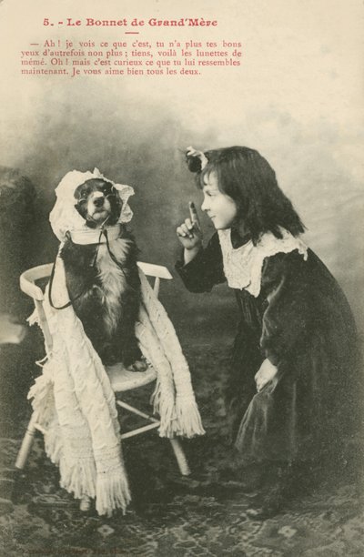 Niña vistiendo a su perro con un gorro de French Photographer