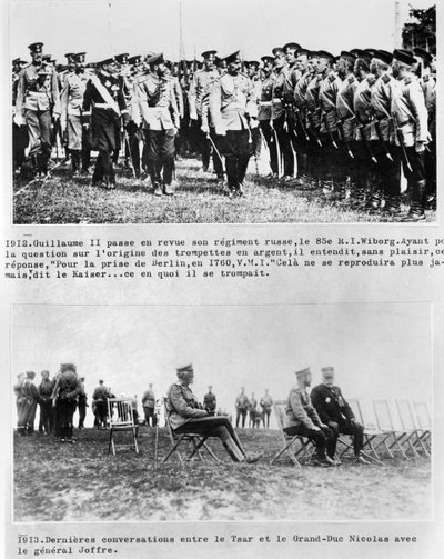 Conversaciones finales entre el Zar y el Gran Duque Nicolás II, y el General Joffre, 1913 de French Photographer