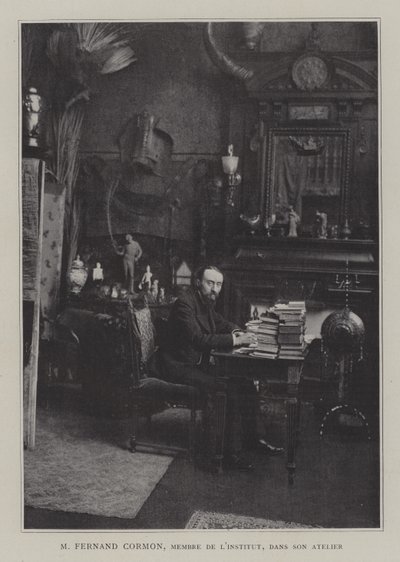 Pintor francés Fernand Cormon en su estudio (litografía en color) de French Photographer