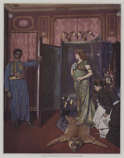 Actriz francesa Sarah Bernhardt en su camerino con su traje para el papel principal en la obra Izeil de Morand y Sylvestre de French Photographer
