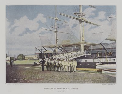 Fusileros en camino a ejercicios en Lorient, Francia (foto en color) de French Photographer