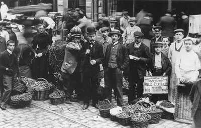 Jardineros del mercado de Les Halles, París, 1907 de French Photographer