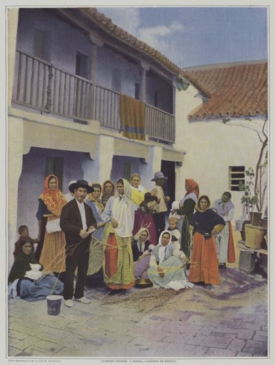 Tejedores gitanos en Triana, un suburbio de Sevilla (litografía en color) de French Photographer