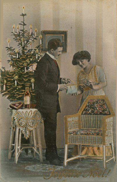Tarjeta de Navidad (foto coloreada a mano) de French Photographer