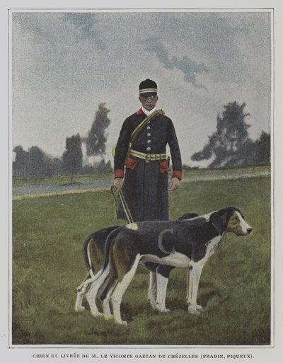 Perro y cazador con el uniforme de la caza del vizconde Gaetan de Chezelles, Francia de French Photographer