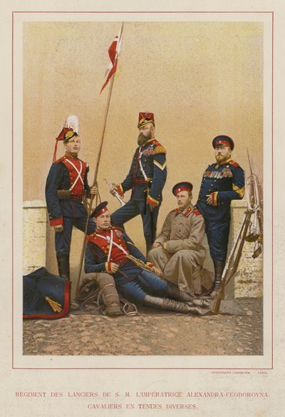 El Ejército Ruso: Regimiento de Lanceros de S.M. la Emperatriz Alexandra-Feodorovna, Caballeros en Diversos Uniformes de French Photographer