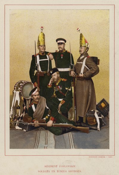 El ejército ruso: Regimiento Pavlovskiy, soldados en uniformes diversos de French Photographer