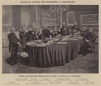 La Comuna de París, Sala del Consejo de Ministros en Versalles, Consejo de Ministros presidido por M Thiers en el Hotel de la Presidencia de French Photographer