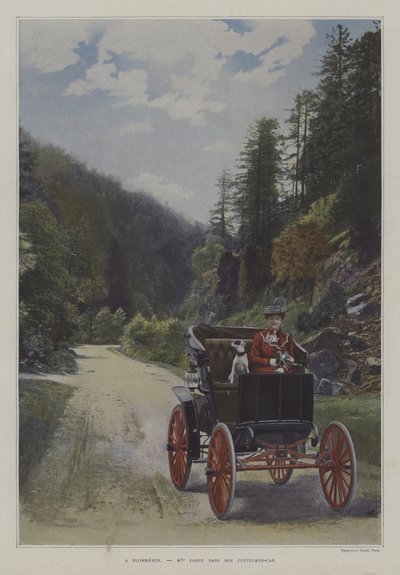 Mademoiselle Yahne en su coche Cleveland en Plombières-les-Bains, Francia de French Photographer