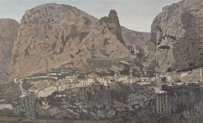 Moustiers-Sainte-Marie, Vista general y Capilla N D de Beauvoir de French Photographer