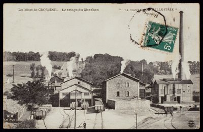 Postal que representa las minas de Grosmenil, clasificando carbón, Haute-Loire, c.1900 de French Photographer