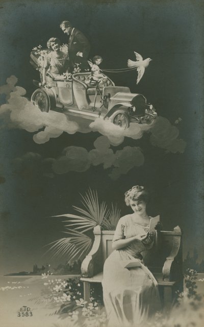 Joven mujer leyendo una carta y soñando con el matrimonio de French Photographer