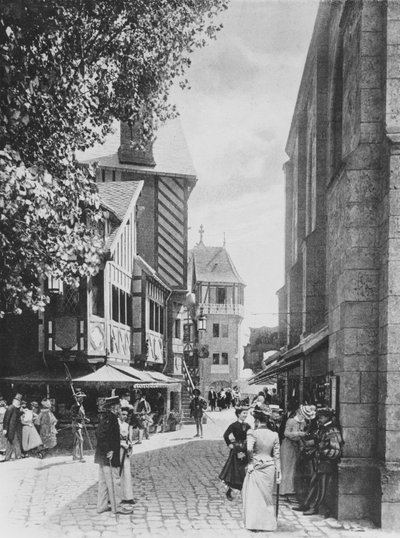La Rue des Vieilles Ecoles y la Iglesia de Saint Julien, en el Viejo París, en la Exposición Universal de 1900 de French Photographer