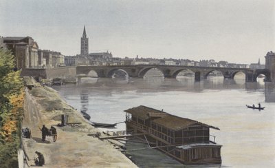 Toulouse, Pont-Neuf y Iglesia N D, de la Dalbade, Vista río abajo, tomada en la orilla derecha del Garona de French Photographer