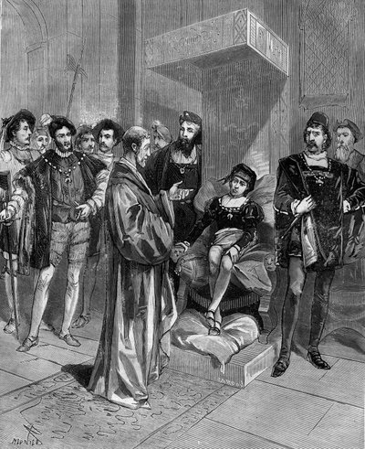 (Cardanus Hieronymus) Gerolamo Cardano (Jerome Cardan), médico, matemático y filósofo italiano (1501-1576), presentando el horóscopo del Rey Eduardo VI de Inglaterra. en "Historia popular de la ciencia, invenciones y descubrimientos desde los primeros sigl de French School