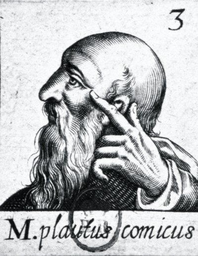(en el sentido de las agujas del reloj desde la izquierda) Retrato de Horacio (65-8 a.C.); retrato de Escipión Emiliano (Africano Menor) (185-129 a.C.); retrato de Plauto (c.254-184 a.C.) (detalle) de French School