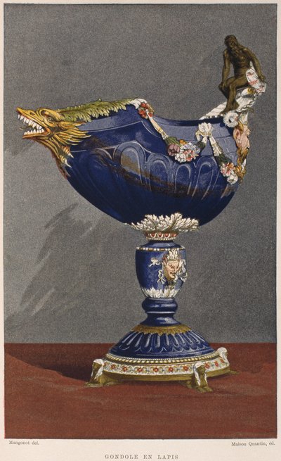 Copa en forma de góndola del siglo XVI incrustada con lapislázuli, montada en esmalte y plata dorada, ilustración del Dictionnaire de l