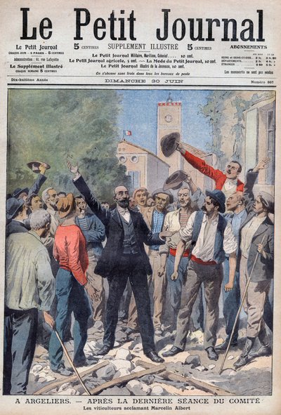 1907 - crisis del vino en el sur de Francia - primera página del periódico 