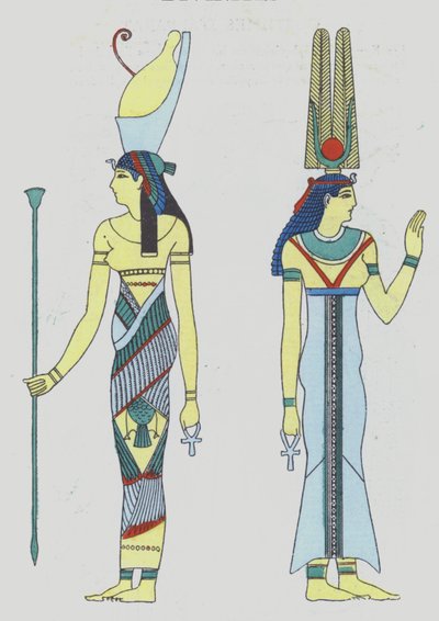 Representación de deidades del Antiguo Egipto de los años veinte (litografía en color) de French School